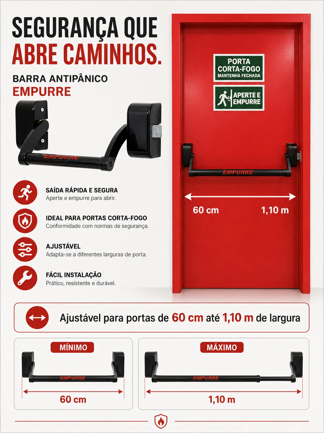 Barra Antipânico para Porta Corta Fogo Simples Tipo Alavanca